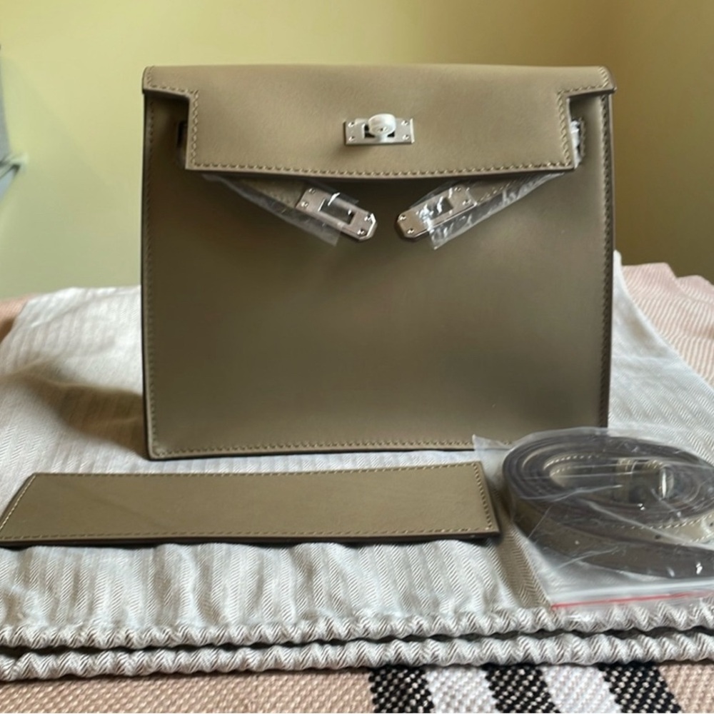 Grey/Beige Real Leather Women's Shoulder/belt Bag